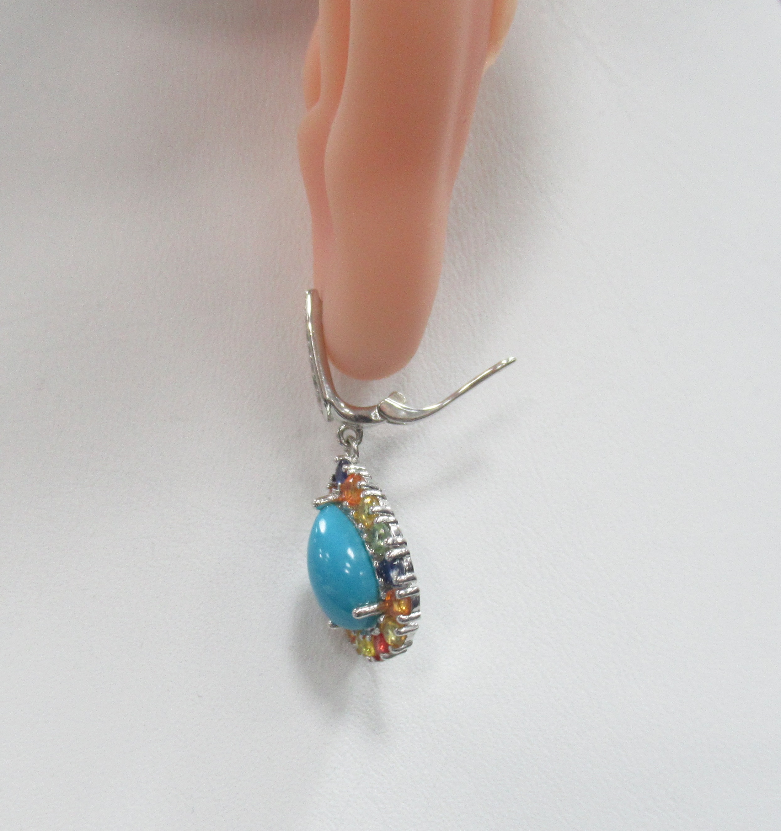 Серебряные серьги с бирюзой и мультисапфирами